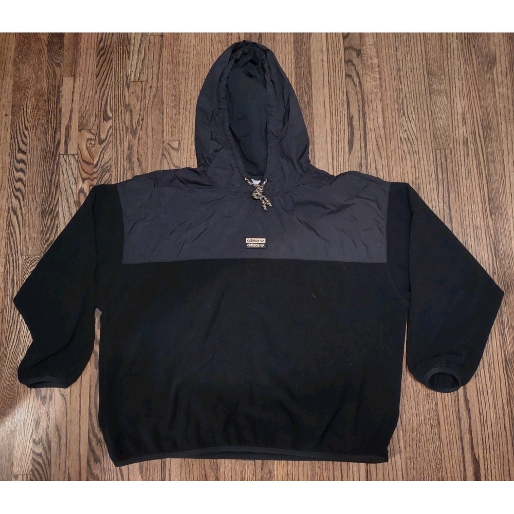 Adidas Originals Fleece Pullover Hoodie Mens XL Black Double Trefoil GN4250